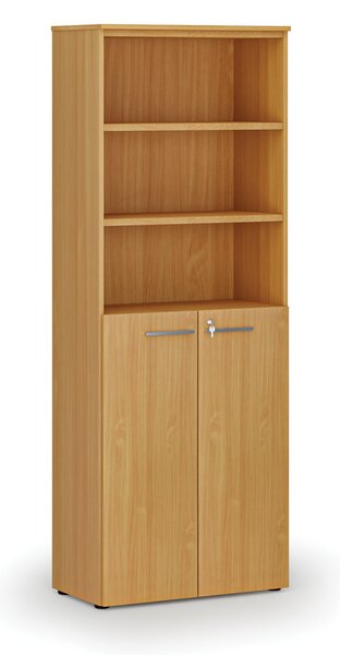 Kombinovaná kancelářská skříň PRIMO WOOD, dveře na 3 patra, 800 x 420 x 2128 mm, buk