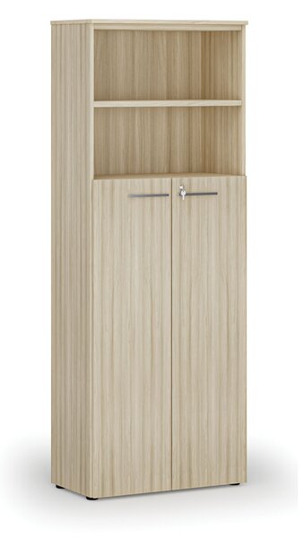 Kombinovaná kancelářská skříň PRIMO WOOD, dveře na 4 patra, 800 x 420 x 2128 mm, dub přírodní