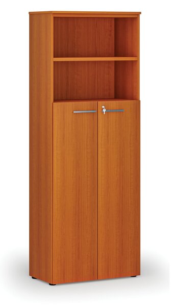 Kombinovaná kancelářská skříň PRIMO WOOD, dveře na 4 patra, 800 x 420 x 2128 mm, třešeň