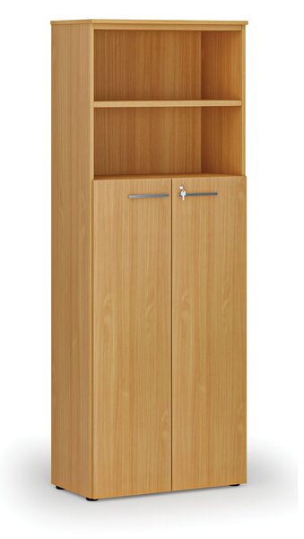 Kombinovaná kancelářská skříň PRIMO WOOD, dveře na 4 patra, 800 x 420 x 2128 mm, buk