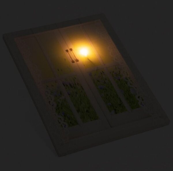 Nástěnná malba slunce za oknem, 1 LED, 30 x 40 cm