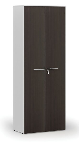 Kancelářská skříň s dveřmi PRIMO WHITE, 800 x 420 x 2128 mm, bílá/wenge