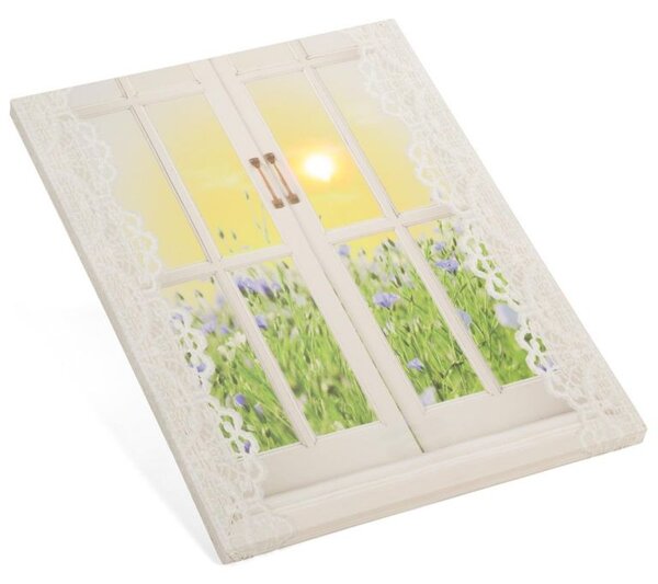 Nástěnná malba slunce za oknem, 1 LED, 30 x 40 cm