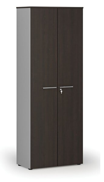 Kancelářská skříň s dveřmi PRIMO GRAY, 800 x 420 x 2128 mm, šedá/wenge