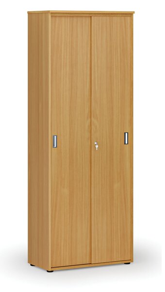 Kancelářská skříň se zasouvacími dveřmi PRIMO WOOD, 800 x 420 x 2128 mm, buk
