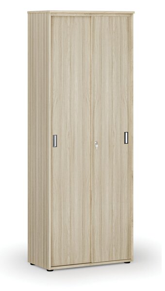 Kancelářská skříň se zasouvacími dveřmi PRIMO WOOD, 800 x 420 x 2128 mm, dub přírodní