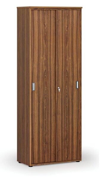 Kancelářská skříň se zasouvacími dveřmi PRIMO WOOD, 800 x 420 x 2128 mm, ořech
