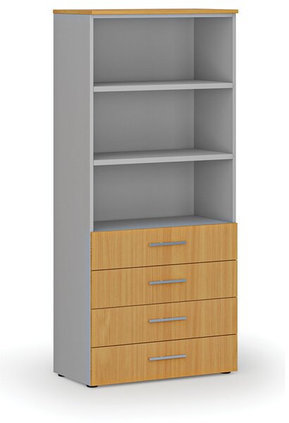 Kancelářská skříň se zásuvkami PRIMO GRAY, 800 x 420 x 1781 mm, šedá/buk