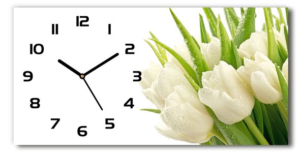 Skleněné hodiny na stěnu tiché Bilé tulipány pl_zsp_60x30_f_49549577