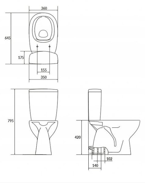 Cersanit ARTECO - WC kombi + antibakteriální sedátko s funkcí pomalého zavírání, vertikální odpad, K667-074
