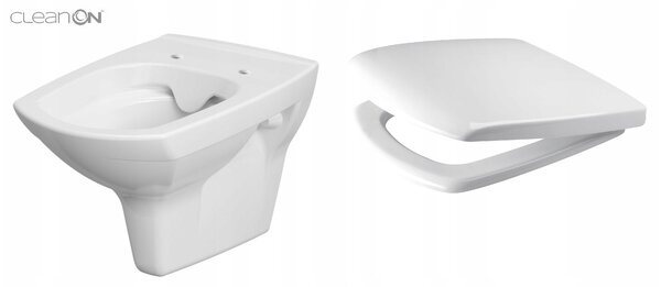 Cersanit Carina Clean On, závěsná wc mísa + antibakteriální toaletní sedátko z duroplastu, set 548, bílá, K701-033