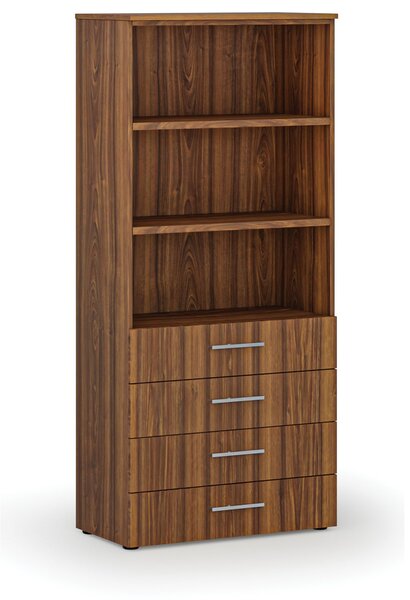 Kancelářská skříň se zásuvkami PRIMO WOOD, 800 x 420 x 1781 mm, ořech