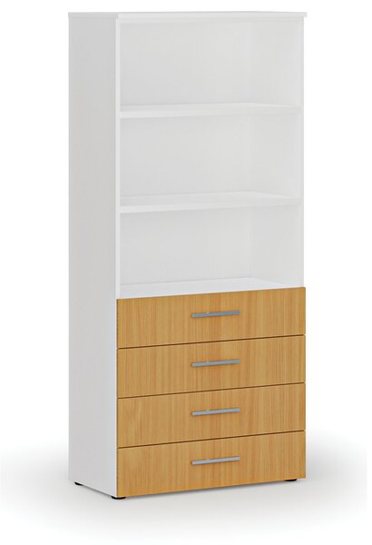 Kancelářská skříň se zásuvkami PRIMO WHITE, 800 x 420 x 1781 mm, bílá/buk