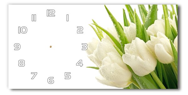 Skleněné hodiny na stěnu tiché Bilé tulipány pl_zsp_60x30_f_49549577