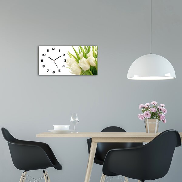 Skleněné hodiny na stěnu tiché Bilé tulipány pl_zsp_60x30_f_49549577