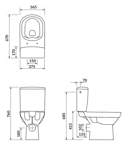 Cersanit CITY - WC kombi + antibakteriální sedátko s funkcí pomalého zavírání, horizontální odpad, přívod vody z boku nádržky, K35-035