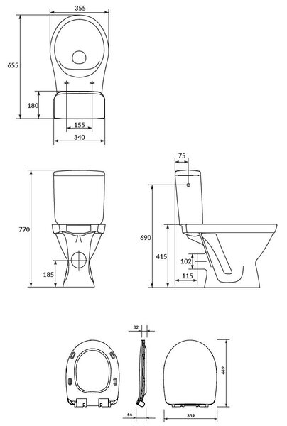 Cersanit Carsania II CleanOn WC kombi + pomalu padající sedátko, zadní odpad, 3/6l, K11-2340