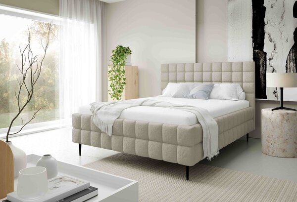 Čalouněná postel 140x200 LAILA LEG s úložným prostorem - světle béžová
