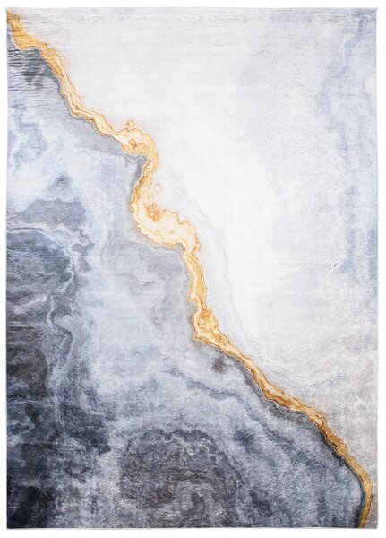 Makro Abra Kusový koberec pratelný TOSCANA 38660 Abstraktní pogumovaný šedý krémový zlatý Rozměr: 80x150 cm