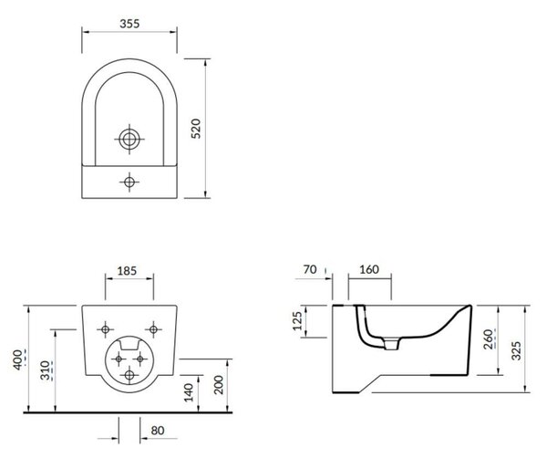 Cersanit Inverto závěsný bidet 52 x 35,5 cm, Bílá, K671-002