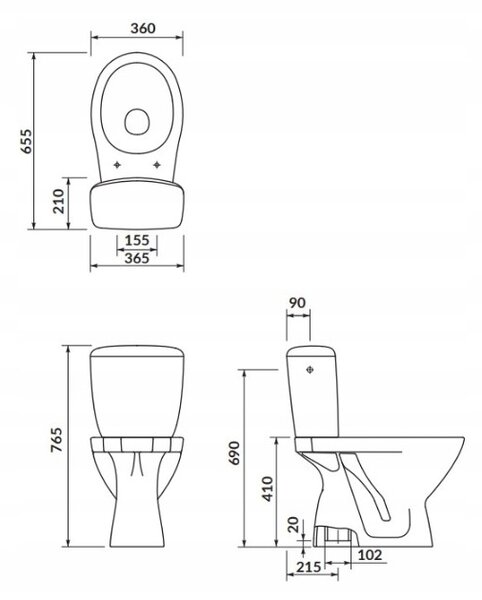 Cersanit Kaskáda, kombi wc se splachováním 3/6l, vertikální odpad + sedátko s polypropylenu, bílá, K100-207