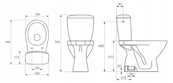 Cersanit Kaskáda, kombi wc se splachováním 3/6l, vertikální odpad + sedátko s polypropylenu, bílá, K100-207