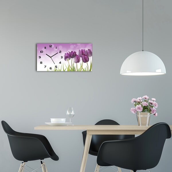 Skleněné hodiny na stěnu Fialové tulipány pl_zsp_60x30_f_52340543