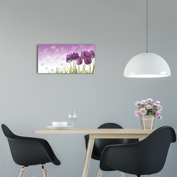 Skleněné hodiny na stěnu Fialové tulipány pl_zsp_60x30_f_52340543