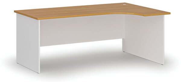 Rohový kancelářský psací stůl PRIMO WHITE, 180x120 cm, pravý, bílá/buk