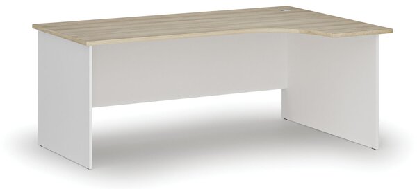Rohový kancelářský psací stůl PRIMO WHITE, 180x120 cm, pravý, bílá/dub přírodní