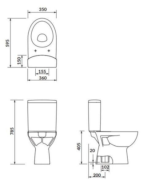 Cersanit PARVA - WC kombi + antibakteriální sedátko s funkcí pomalého zavírání, vertikální odpad, K27-004
