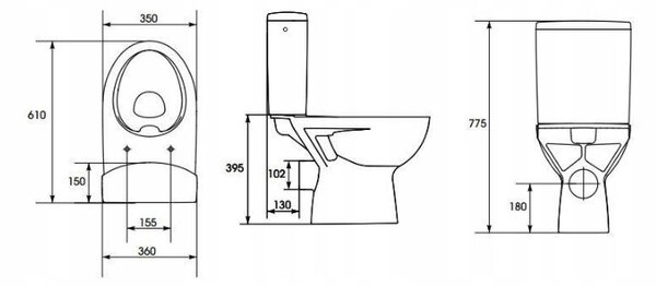 Cersanit Parva CleanOn, kombi wc se splachováním 3/5l, horizontální odtok, přívod vody z boku a antibakteriálním sedátkem z duroplastu, bílá, K27-063