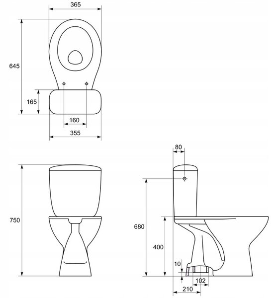 Cersanit President, kombi wc se splachováním 3/6l, vertikální odtok + s antibakteriálním sedátkem z polypropylenu, bílá, K08-029