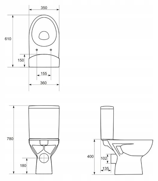 Cersanit Parva, kombi wc s horizontálním odtokem, boční přívod vody a splachováním 3/6L + antibakteriálním sedátkem z doruplastu s pomalým zavíráním,…