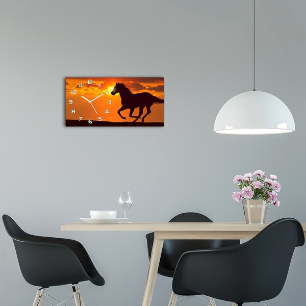 Skleněné hodiny na stěnu Kůň západ slunce pl_zsp_60x30_f_53365535