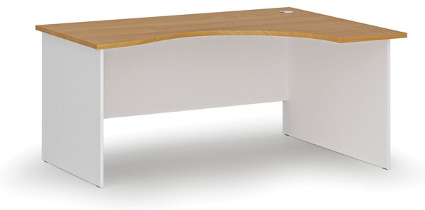 Ergonomický kancelářský psací stůl PRIMO WHITE, 160x120 cm, pravý, bílá/buk