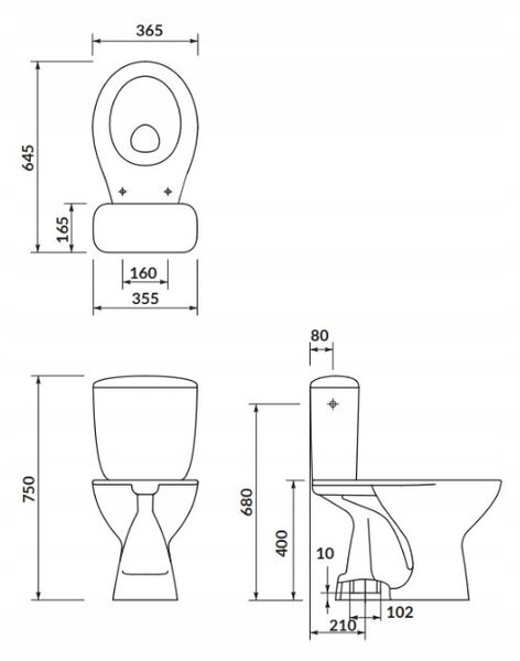 Cersanit President, kombi wc se splachováním 3/6l, vertikální odpad, přívod vody z boku nádrže a antibakteriálním sedátkem z duroplastu, bílá, K08-039