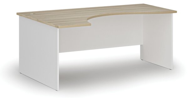 Ergonomický kancelářský psací stůl PRIMO WHITE, 180x120 cm, levý, bílá/dub přírodní
