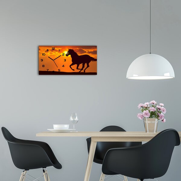 Skleněné hodiny na stěnu Kůň západ slunce pl_zsp_60x30_f_53365535