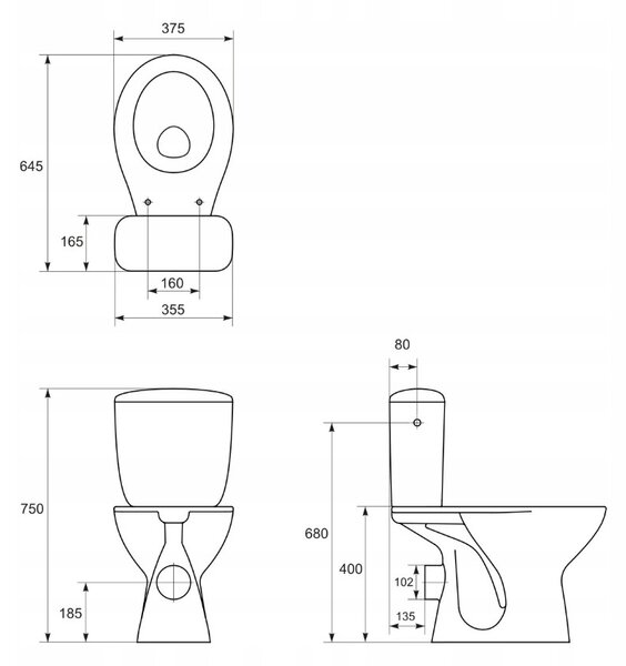 Cersanit President, kombi wc se splachováním 3/6l, horizontální odtok + s antibakteriálním sedátkem z polypropylenu, bílá, K08-028