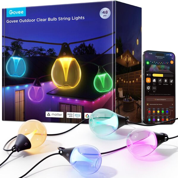 Govee-LED RGBICW Stm. venkovní dek. řetěz LED/24W/230V IP67 2700-6500K Wi-Fi