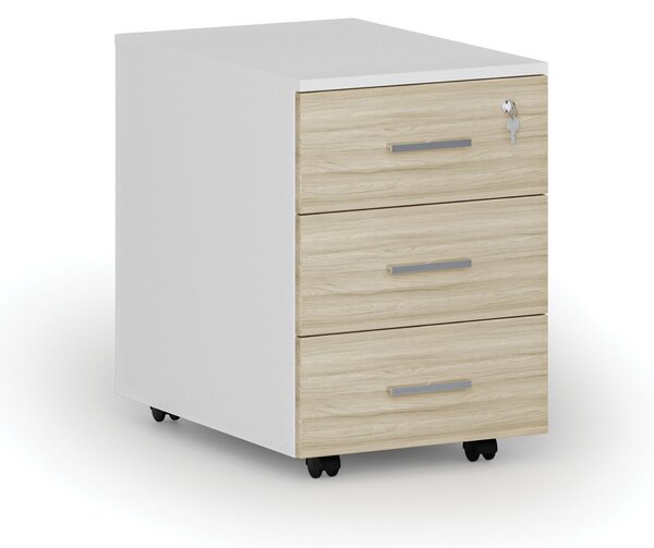Kancelářský mobilní kontejner PRIMO WHITE, 3 zásuvky, bílá/dub přírodní