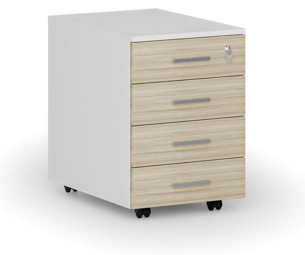 Kancelářský mobilní kontejner PRIMO WHITE, 4 zásuvky, bílá/dub přírodní