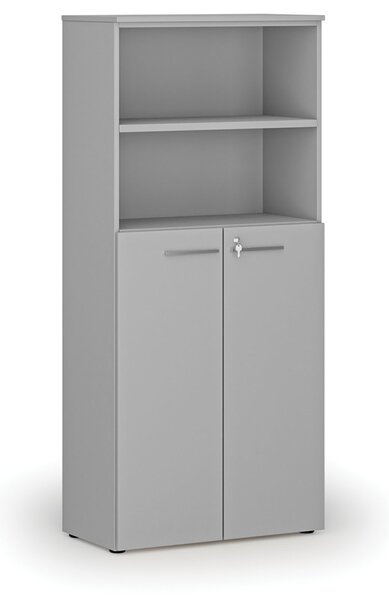 Kombinovaná kancelářská skříň PRIMO GRAY, dveře na 3 patra, 800 x 420 x 1781 mm, šedá