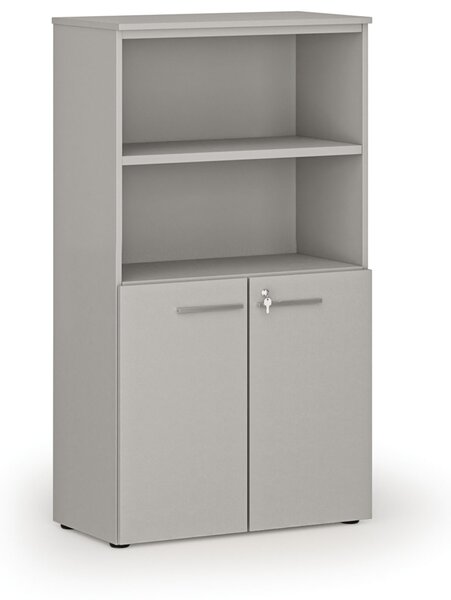 Kombinovaná kancelářská skříň PRIMO GRAY, dveře na 2 patra, 800 x 420 x 1434 mm, šedá