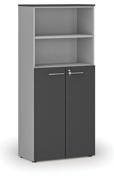 Kombinovaná kancelářská skříň PRIMO GRAY, dveře na 3 patra, 800 x 420 x 1781 mm, šedá/grafit