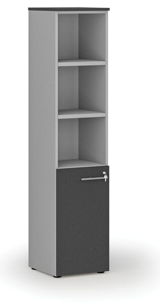 Kombinovaná kancelářská skříň PRIMO GRAY, dveře na 2 patra, 400 x 420 x 1781 mm, šedá/grafit