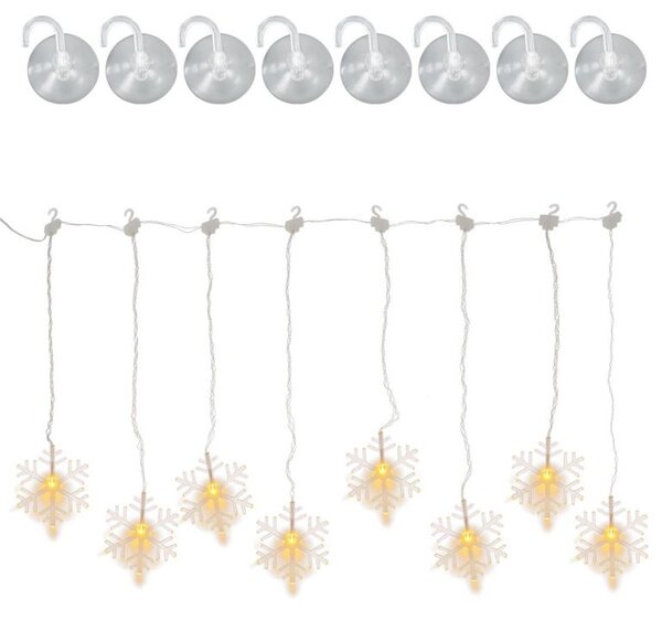 Vánoční světelný závěs, vločky, 8 LED, teple bílý