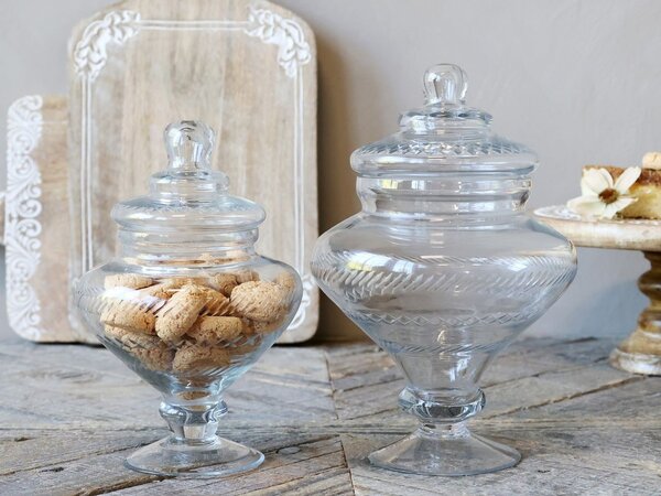 Skleněná nádoba dóza na noze s víkem Trinna - Ø 18*27 cm / 1,5L - Chic Antique