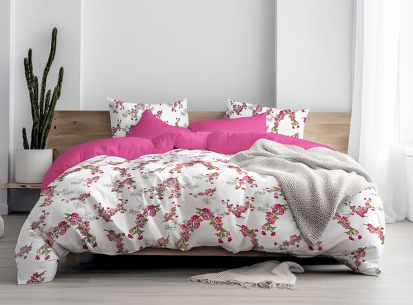 Ervi Bavlněné povlečení oboustranné - Okouzlující kvítky/fuchsia